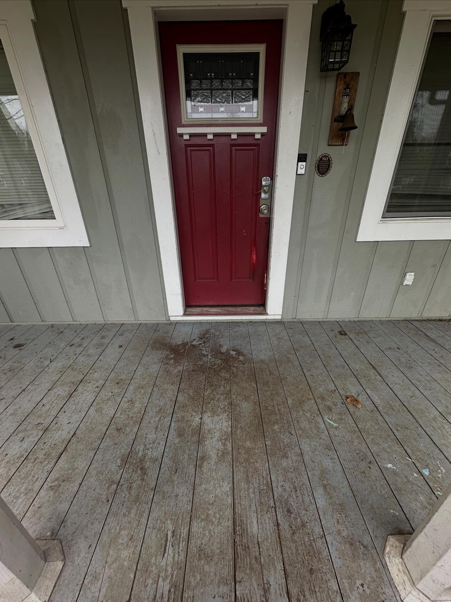 Painted wood front porch, before cleaning